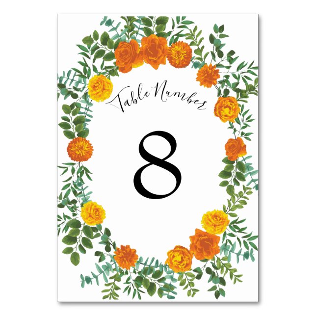 Numeração De Mesa Orange Rosa Wedding Floral Modern (Verso)