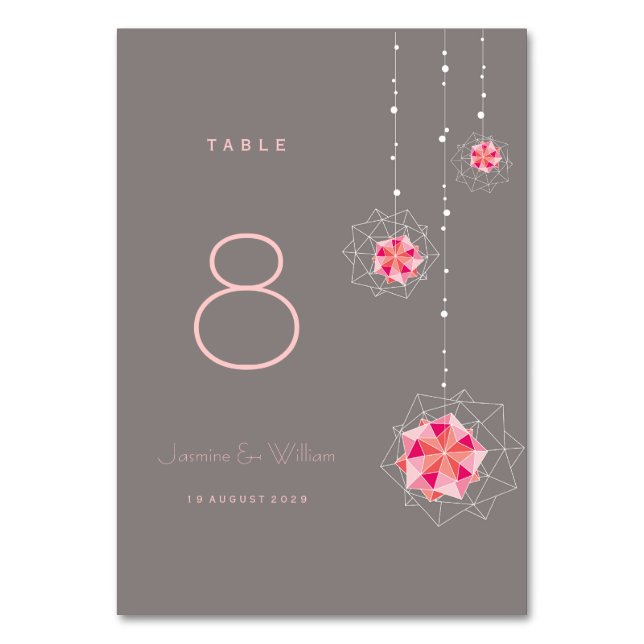 Numeração De Mesa Ornament Pink Origami Suspende Casamento Asiático (Frente)