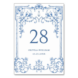 Numeração De Mesa Ornamentado Flor Azul Vitoriano Grace Floral Casam