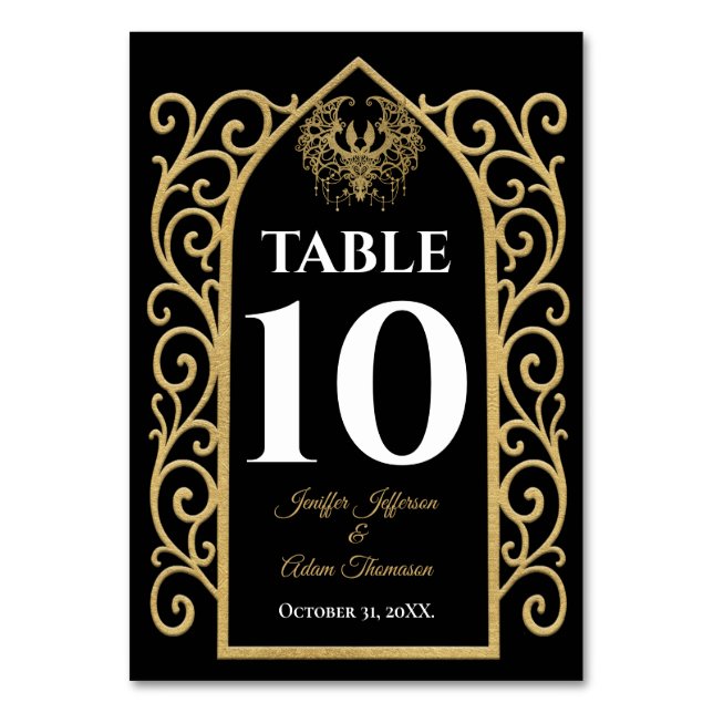 Numeração De Mesa Ornate border black and gold Gothic Wedding (Frente)