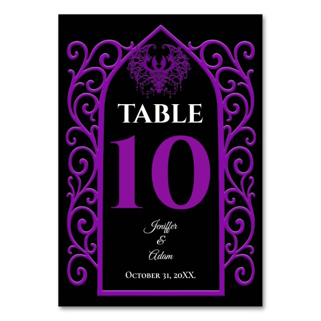 Numeração De Mesa Ornate border black and purple Gothic Wedding (Frente)