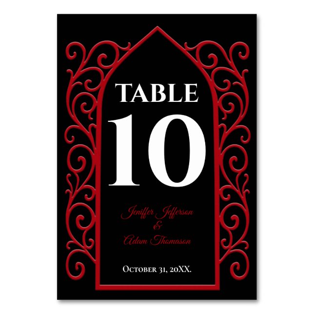 Numeração De Mesa Ornate border black and red Gothic Wedding (Frente)