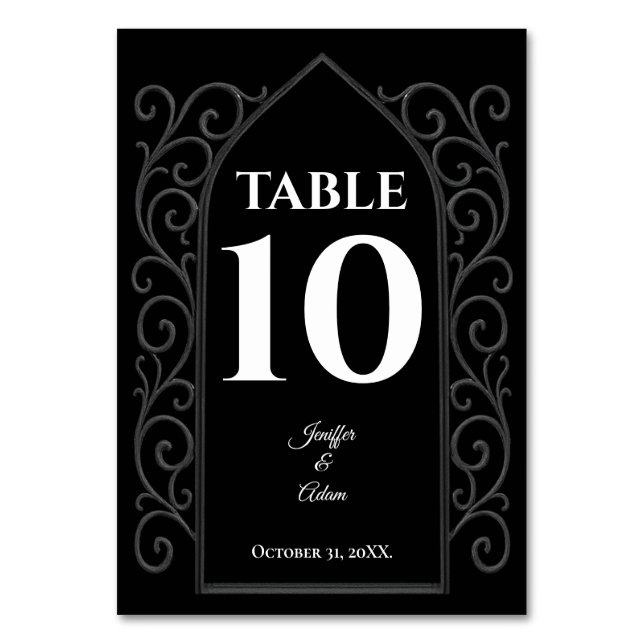 Numeração De Mesa Ornate border black and white Gothic Wedding (Frente)