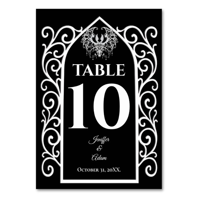 Numeração De Mesa Ornate border black and white Gothic Wedding (Frente)