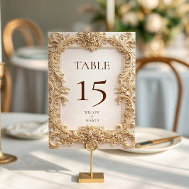 Numeração De Mesa Ornate Floral Gold Baroque Wedding 