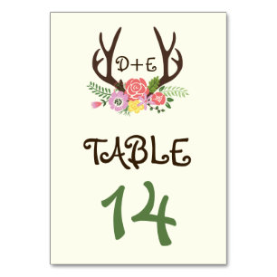 Numeração De Mesa Os Antlers & as flores cor-de-rosa corais que