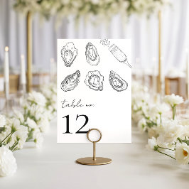 Numeração De Mesa Ostras Desenhadas Champanhe Mesa de Frutos do Mar 