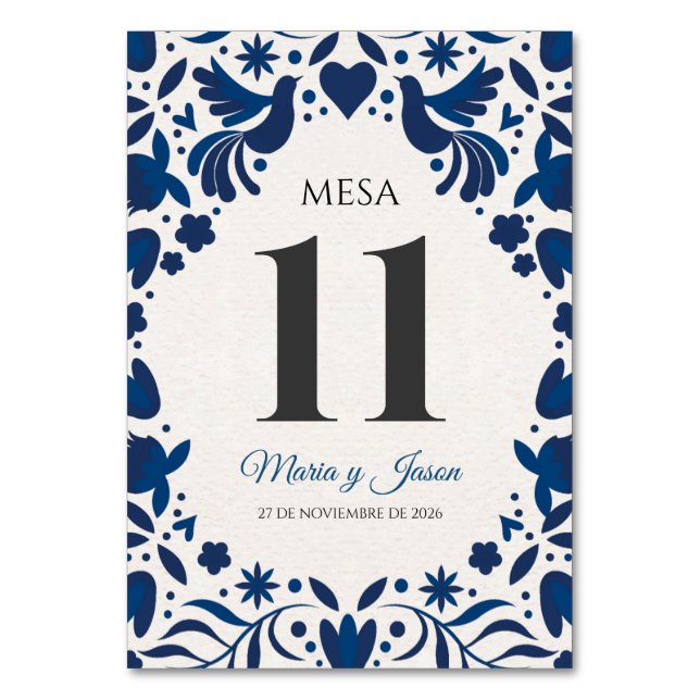 Numeração De Mesa Otomi Blue Floral Elegant Fiesta Spanish Wedding (Frente)