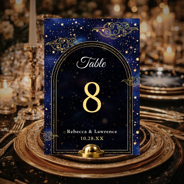Numeração De Mesa Ouro azul astronomia celestial estrelas casamento (Criador carregado)