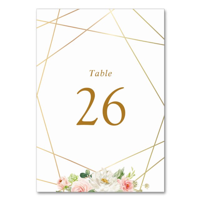 Numeração De Mesa Ouro geométrico e casamento floral com aquarela (Frente)