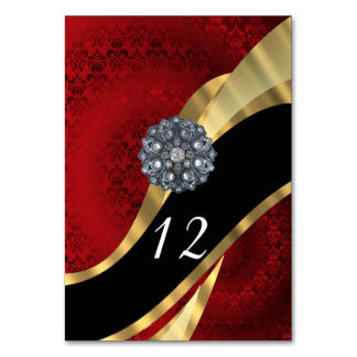 Numeração De Mesa Ouro vermelho e damasco preto elegante
