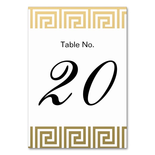 Numeração De Mesa Padrão-chave grego branco e Dourado elegante (Frente)