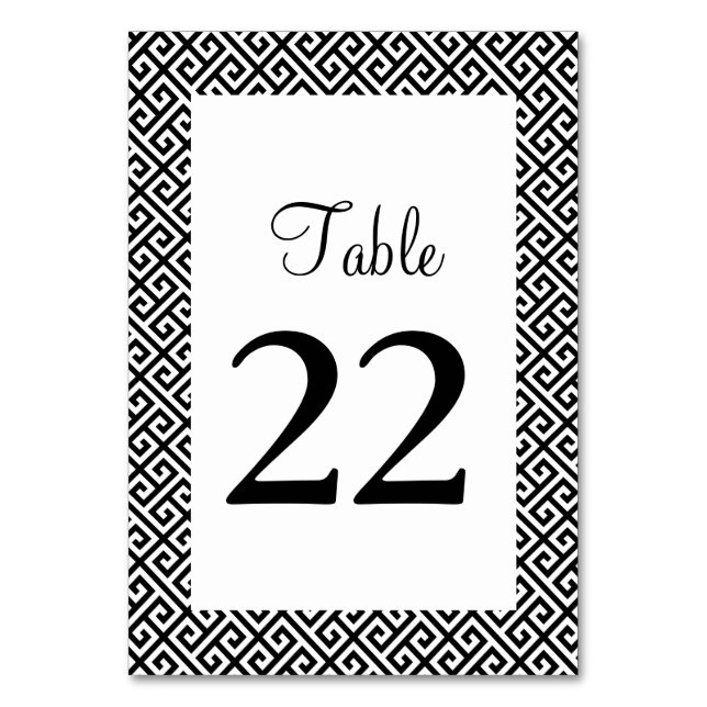 Numeração De Mesa Padrão de Chave Grega Diagonal Preto e Branco (Frente)