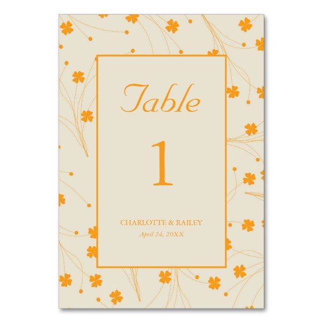 Numeração De Mesa Padrão de Flor Y2K 70s do Orange Beige Retro (Frente)