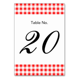Numeração De Mesa Padrão de Gingham Branco Vermelho