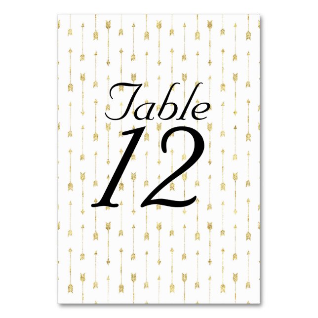Numeração De Mesa Padrão de Setas Branco e Dourado (Frente)