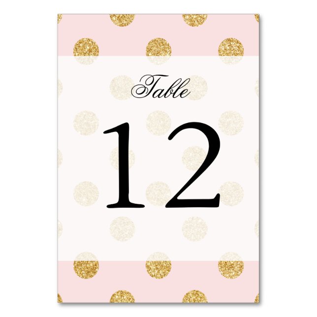 Numeração De Mesa Padrão Elegante De Bolinhas Rosa E Dourada Com Bri (Frente)