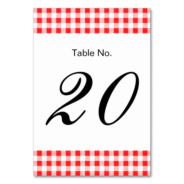 Numeração De Mesa Padrão Red White Gingham (Frente)