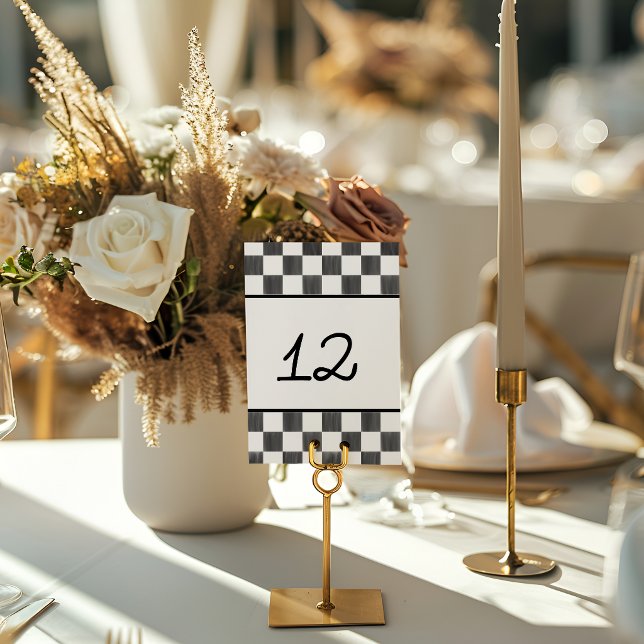 Numeração De Mesa Painted Black Checkerboard Pattern Wedding (Criador carregado)