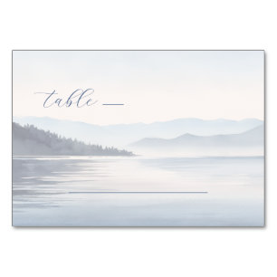 Numeração De Mesa Paisagem Calma em Aquarela Azul
