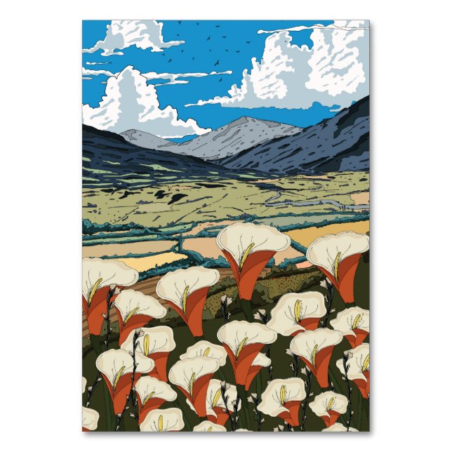 Numeração De Mesa Paisagem de Prados de Flores Selvagens (Frente)