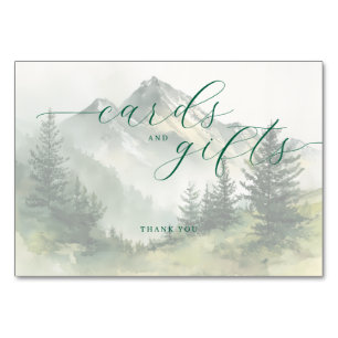 Numeração De Mesa Paisagem Montanhosa Tranquila em Aquarela Verde