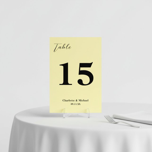 Numeração De Mesa Pale Yellow Minimalist Wedding (Criador carregado)