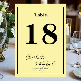 Numeração De Mesa Pale Yellow Script Minimalist Wedding