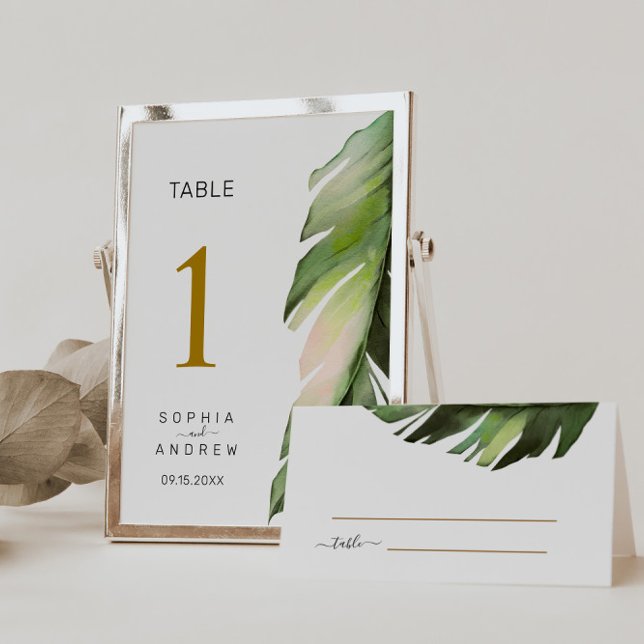 Numeração De Mesa Palm Leaf Tropical Floral Wedding Números 1 (Criador carregado)