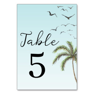 Numeração De Mesa Palm Tree and Birds Simple Beach Wedes