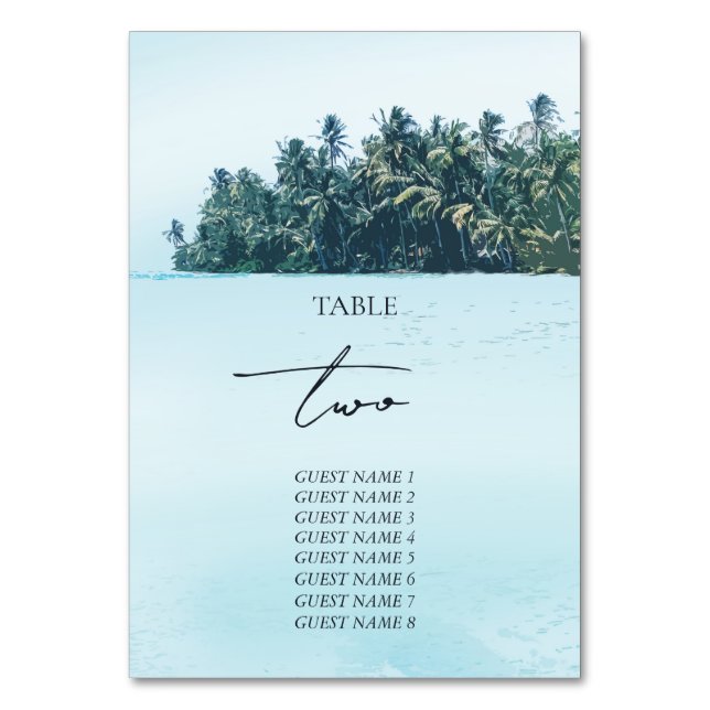 Numeração De Mesa Palmas de Aquarela Tropical & Casamento de Praia (Frente)
