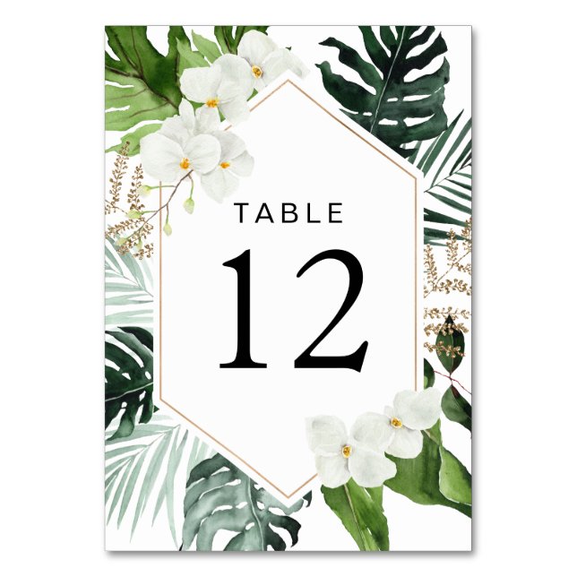Numeração De Mesa palmeira tropical deixa verde casamento floral (Frente)