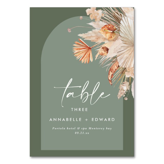 Numeração De Mesa Pampas Grass Sage Green Rust Moderna (Frente)