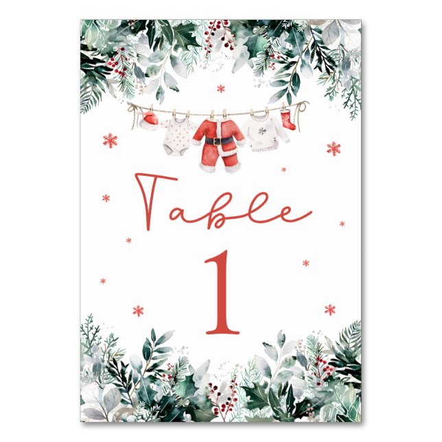 Numeração De Mesa Papais noeis Vermelhos Bebê Natal Chá de fraldas (Frente)