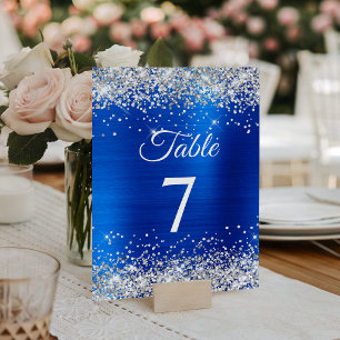Numeração De Mesa Papel Prateado Brilhante Azul Real Foil Caligrafia