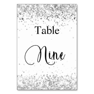 Numeração De Mesa Papelaria de mesa em glitter branco prata caligraf