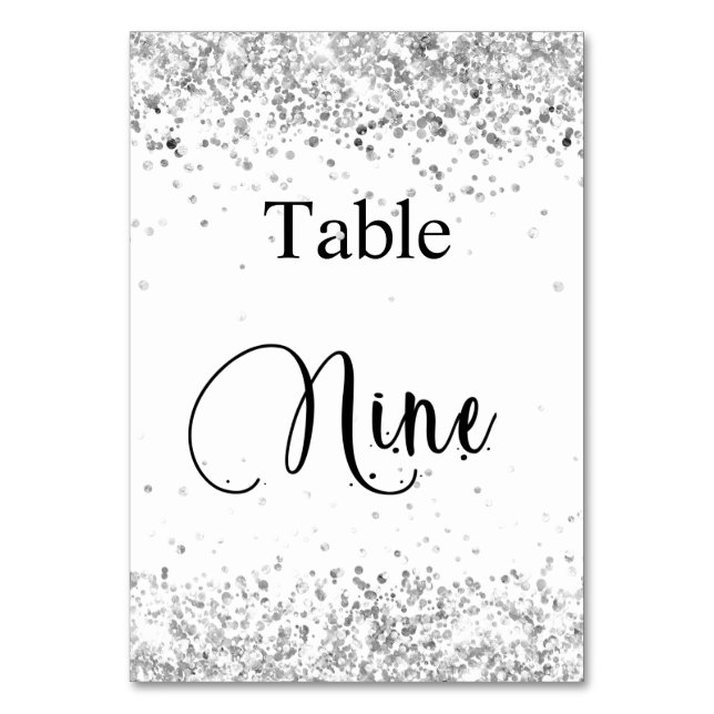 Numeração De Mesa Papelaria de mesa em glitter branco prata caligraf (Frente)