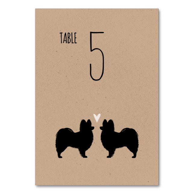 Numeração De Mesa Papillon Dog Silhouettes Recepção de casamento (Frente)