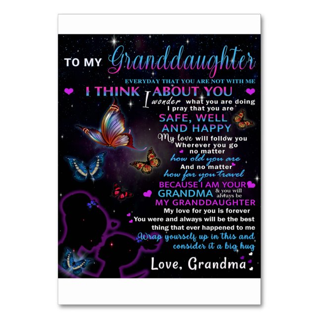 Numeração De Mesa Para a minha neta Butterflies Aniversário, Dotada  (Frente)