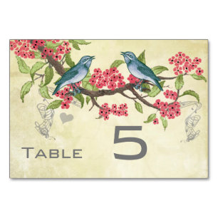 Numeração De Mesa Pássaro do Amor Vintage Rosa Vermelho Azul Turques