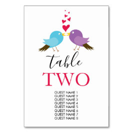 Numeração De Mesa Pássaros e Corações Casando Nomes de Convidados