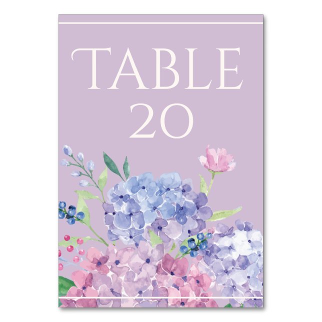 Numeração De Mesa Pastel Hydrangeas - Tablecard Vertical 3,5" x 5" (Frente)