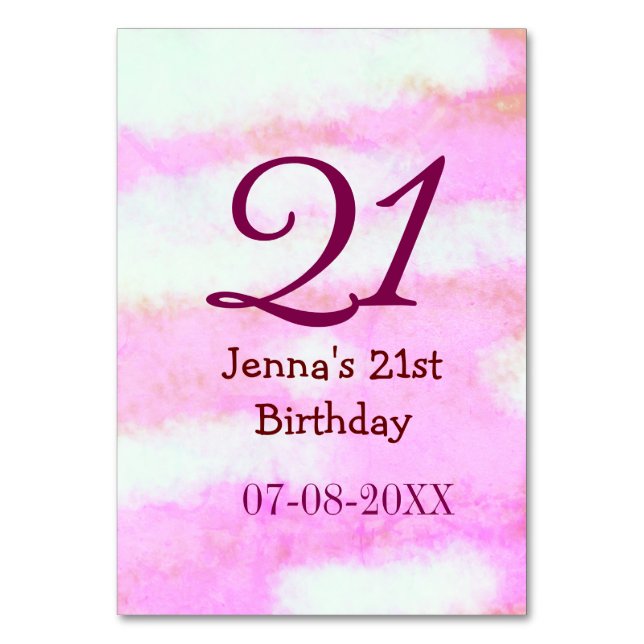 Numeração De Mesa Pastel verde rosa simples nome data 21º aniversári (Frente)