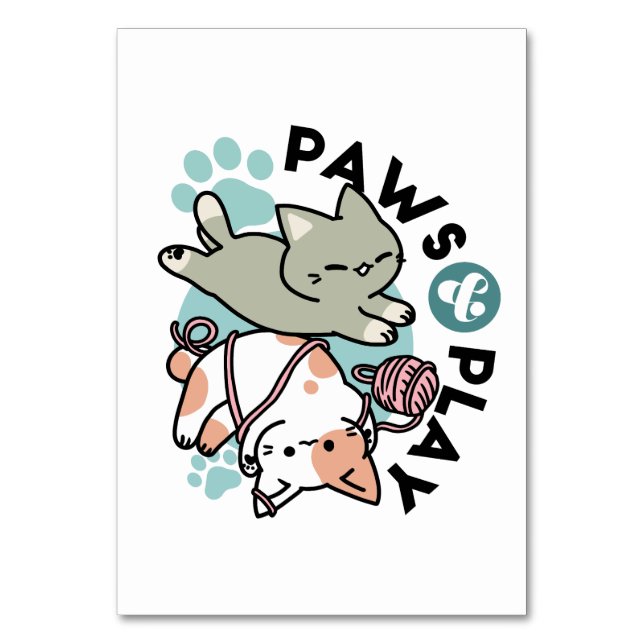 Numeração De Mesa Patas e Diversão – Ilustração Adorável de Gato (Frente)