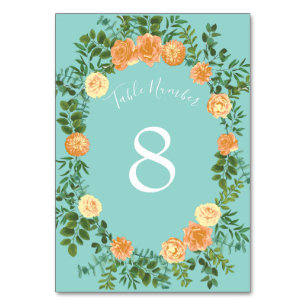 Numeração De Mesa Peach Aqua Teal Wedding Rosa Floral