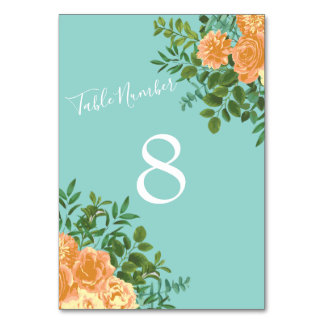 Numeração De Mesa Peach Aqua Teal Wedding Rosa Floral