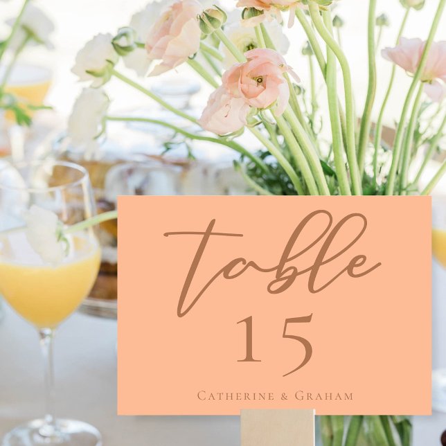 Numeração De Mesa Peach Minimalista Script Trendy Summer Wedding (Criador carregado)