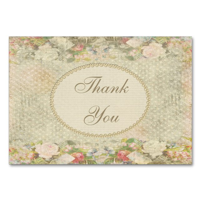 Numeração De Mesa Pearls & Lace Chique Flowers Obrigado (Frente)