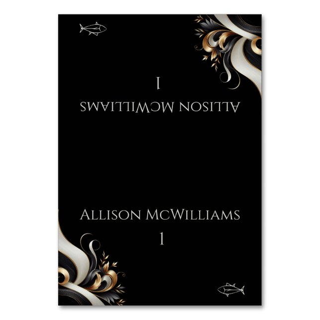 Numeração De Mesa Peixe Dourado e Negro Elegante moderno (Frente)