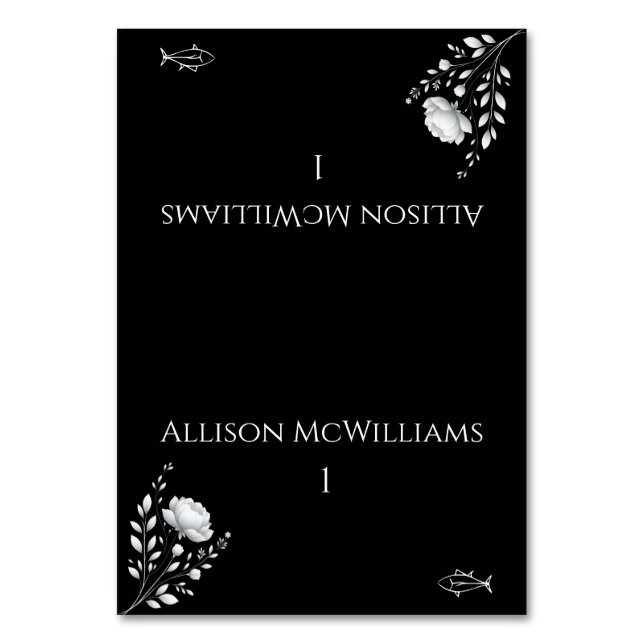 Numeração De Mesa Peixes Brancos e Pretos do Casamento Elegante Mode (Frente)